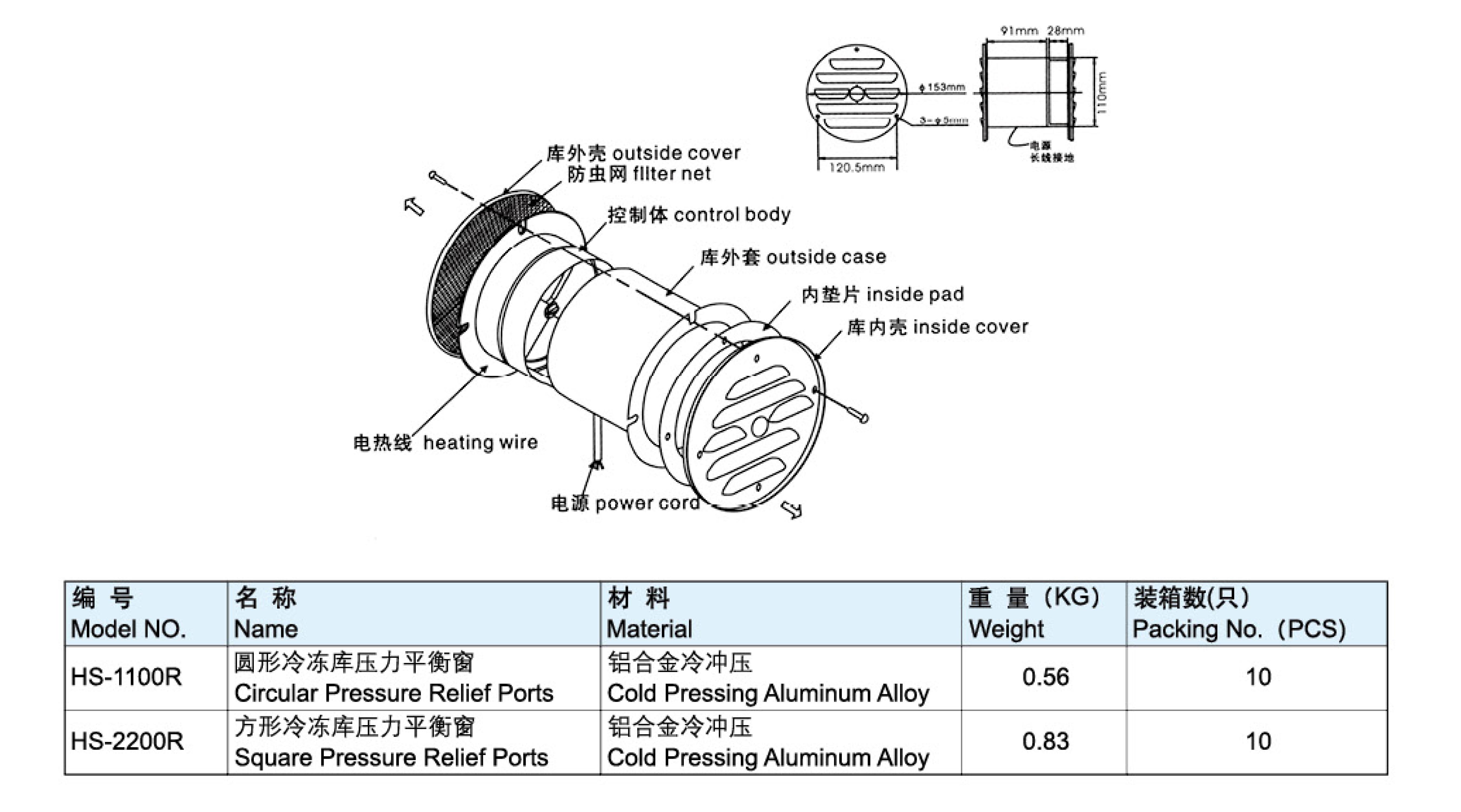 圆形冷冻库压力平衡窗-1100R